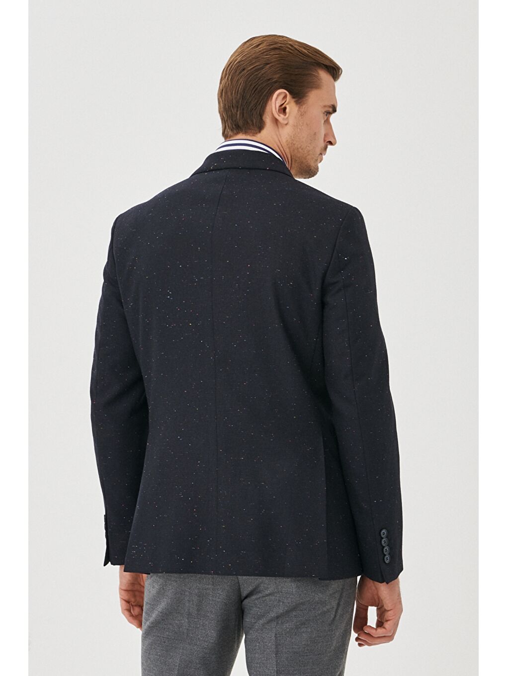 Erkek Lacivert Slim Fit Dar Kesim Kırlangıç Yaka Desenli Casual Ceket-8