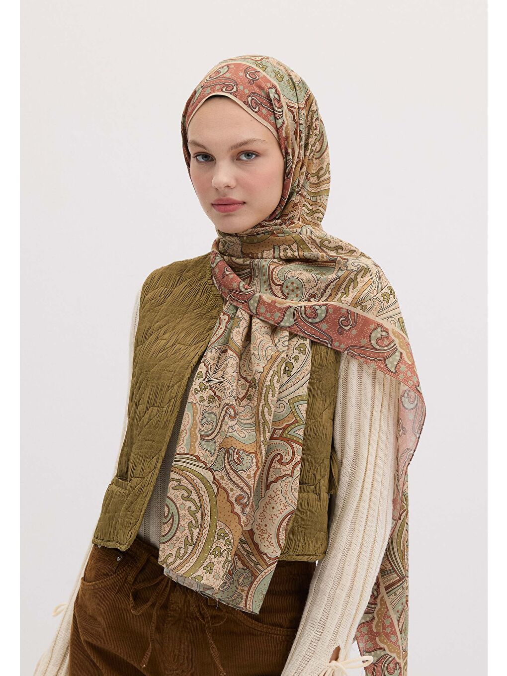 Turuncu Sıara Desen Şal Bakır-2