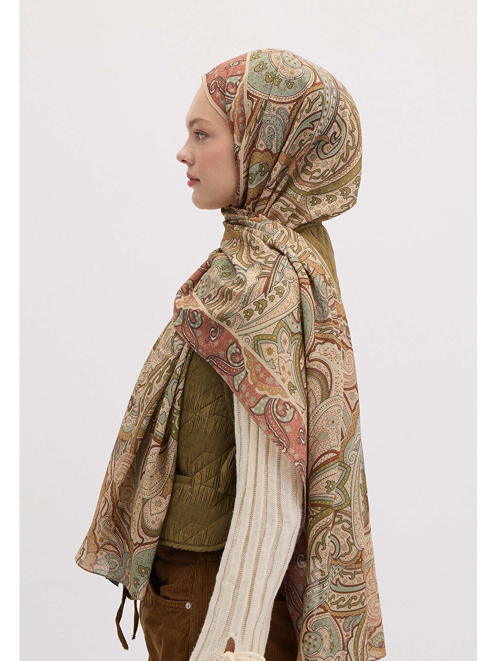 Turuncu Sıara Desen Şal Bakır-3