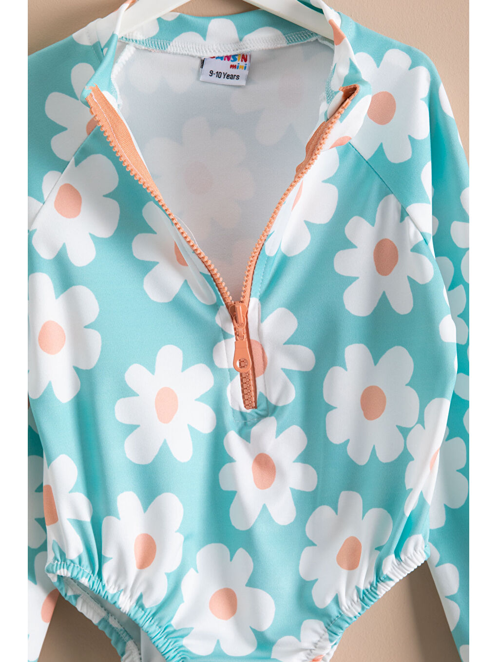Turkuaz Kız Çocuk Çiçek Baskılı Su Yeşili Mayo 21127-2