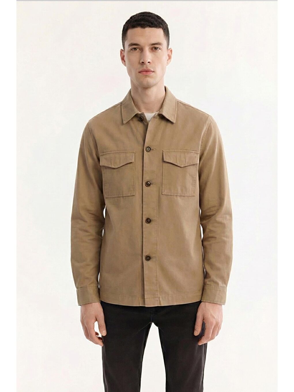 Giotelli Bej Oversize Fit %100 Pamuk Klasik Yaka Erkek Gömlek