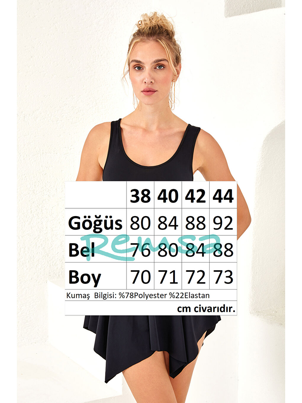 Sıfır Kol Şortlu Mayo Yüzücü Etekli Mayo 3844 Siyah-3