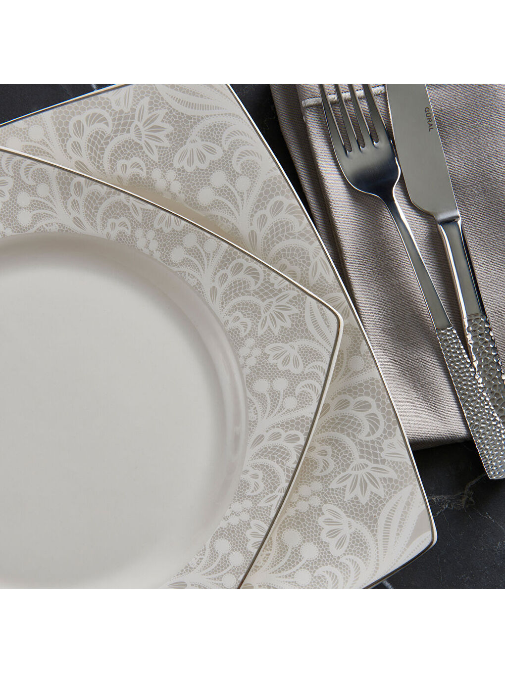 Ekru Caroline 54 Parça Kare Bone Yemek Takımı - 6327-3