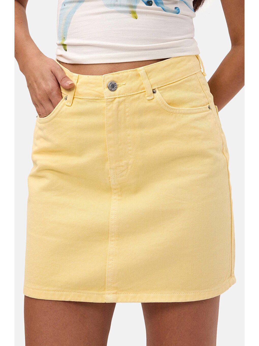 Kadın Sarı 6s6-108 Straight Mini Denim Etek-1