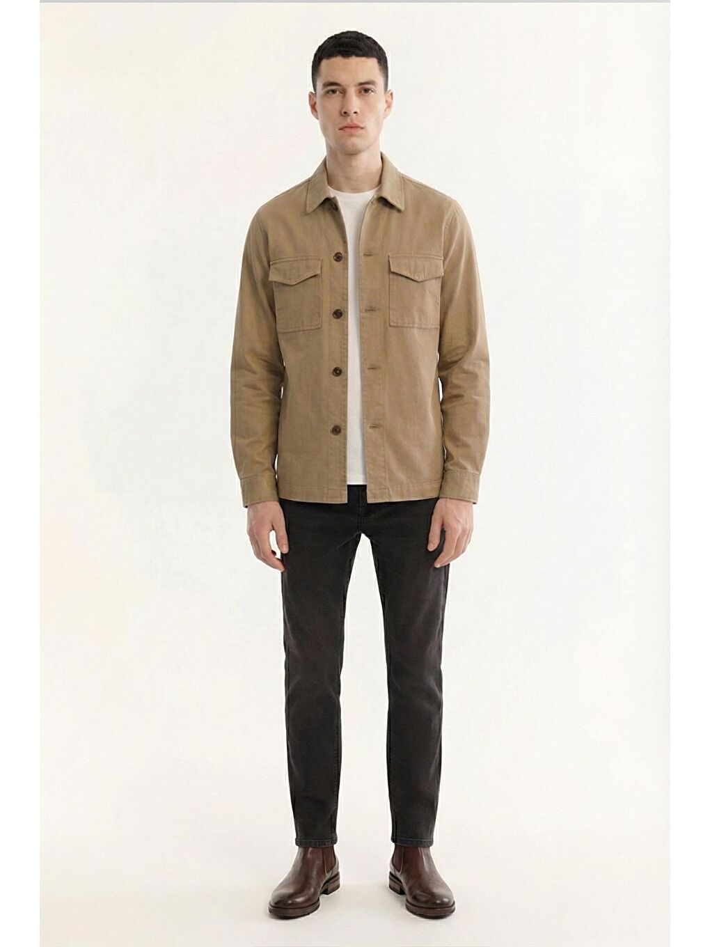 Giotelli Bej Oversize Fit %100 Pamuk Klasik Yaka Erkek Gömlek-1