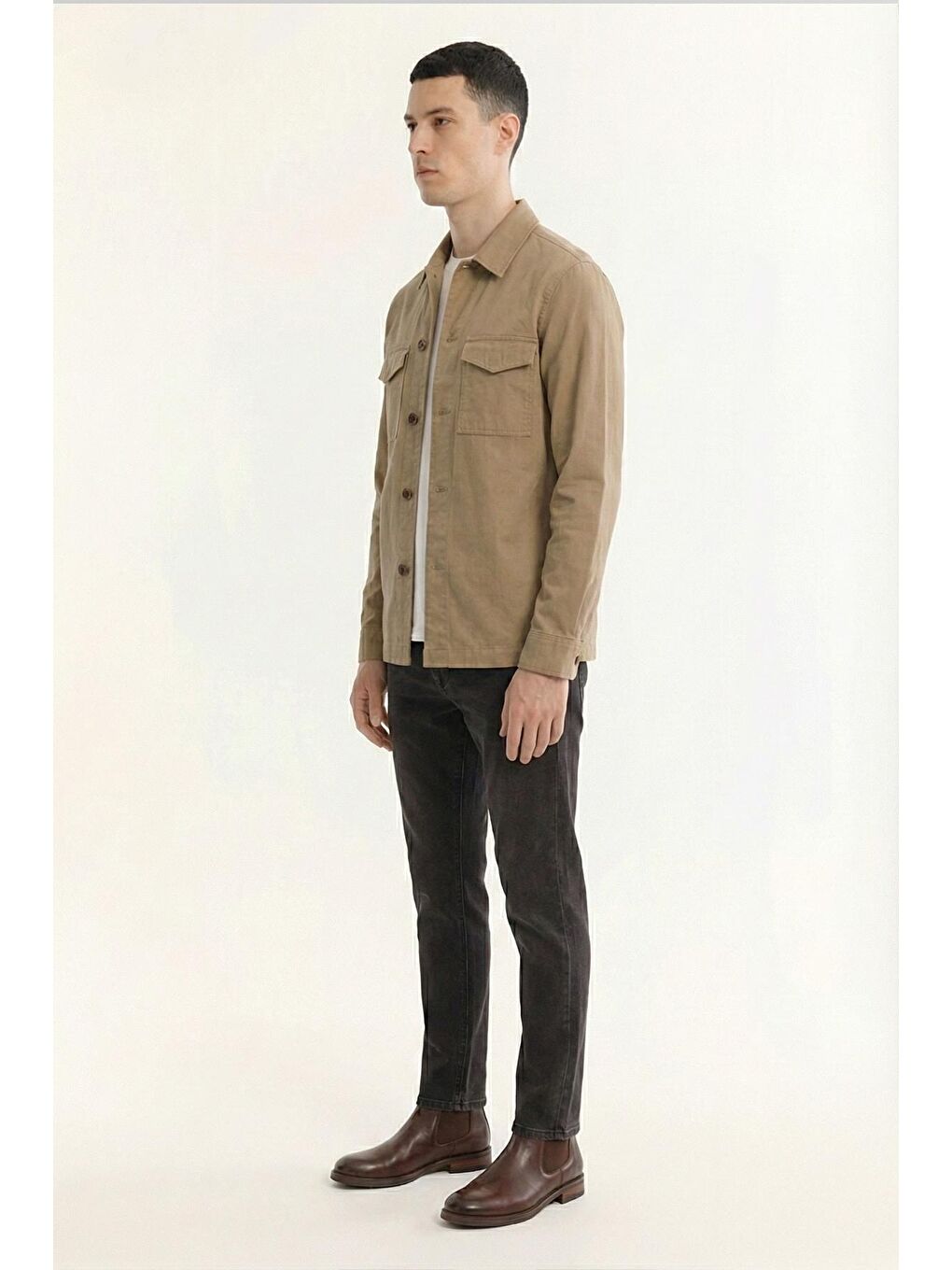 Giotelli Bej Oversize Fit %100 Pamuk Klasik Yaka Erkek Gömlek-2