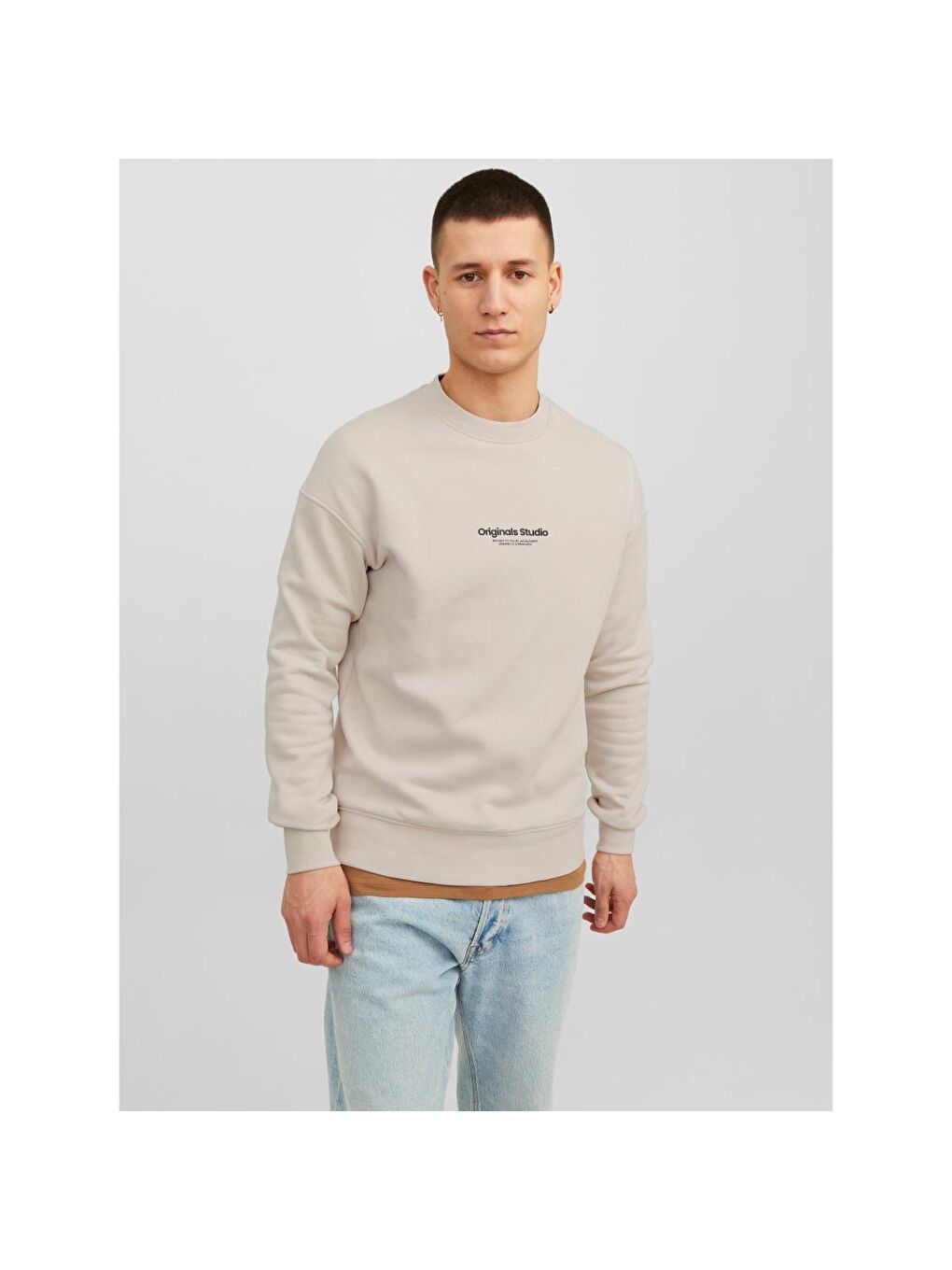 Jack & Jones Vesterbro Erkek Bej Bisiklet Yaka Sweatshirt