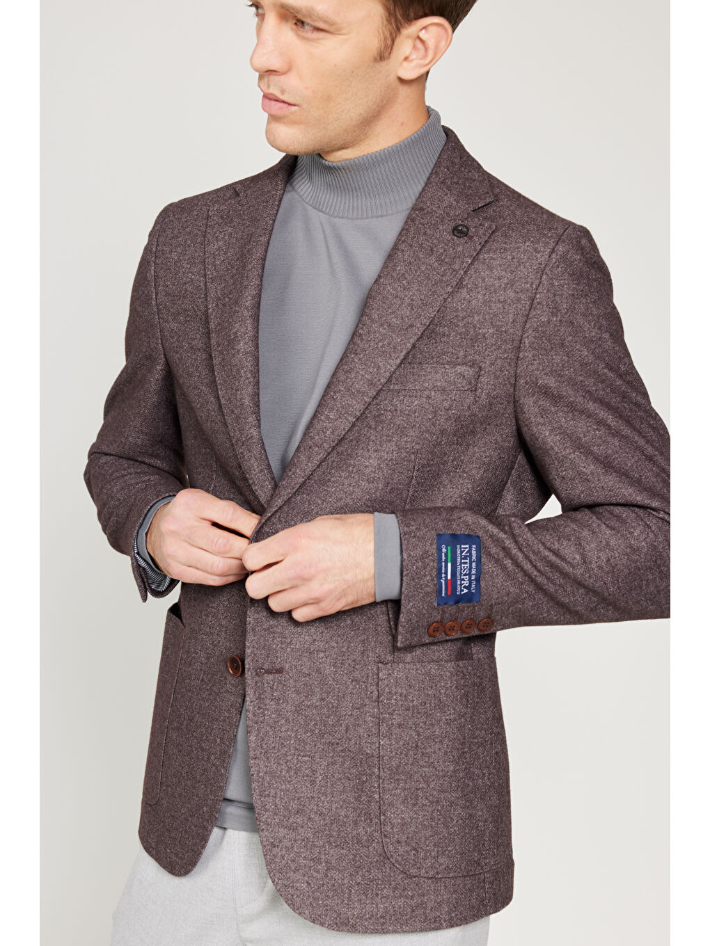 Erkek Bordo Slim Fit Dar Kesim Mono Yaka Yünlü Ceket-3