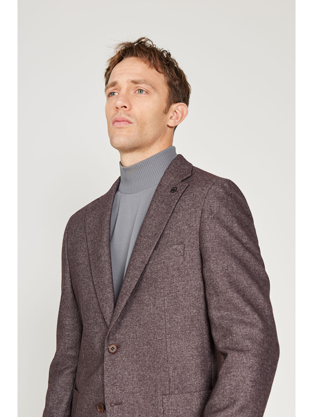 Erkek Bordo Slim Fit Dar Kesim Mono Yaka Yünlü Ceket-4