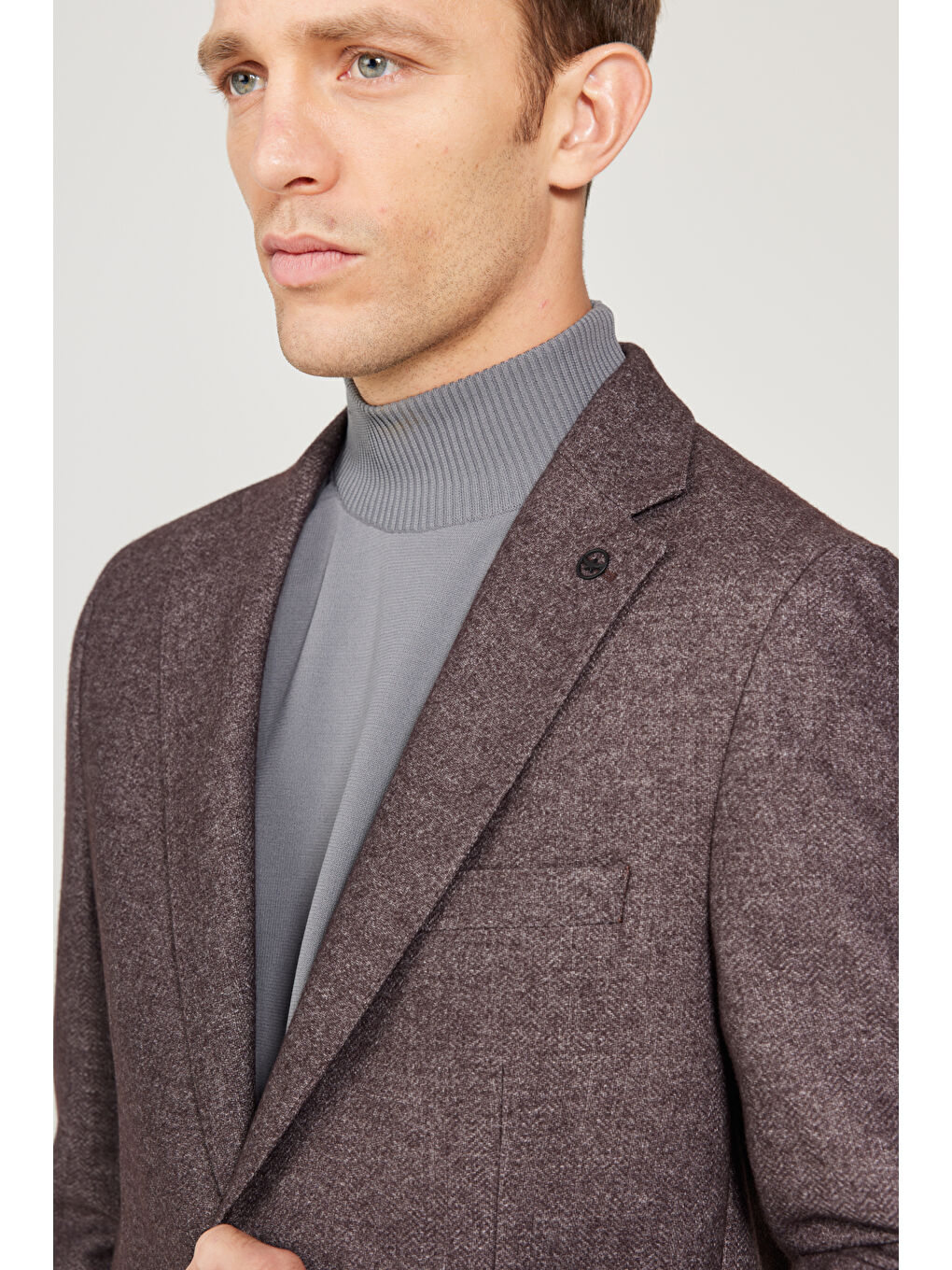 Erkek Bordo Slim Fit Dar Kesim Mono Yaka Yünlü Ceket-5