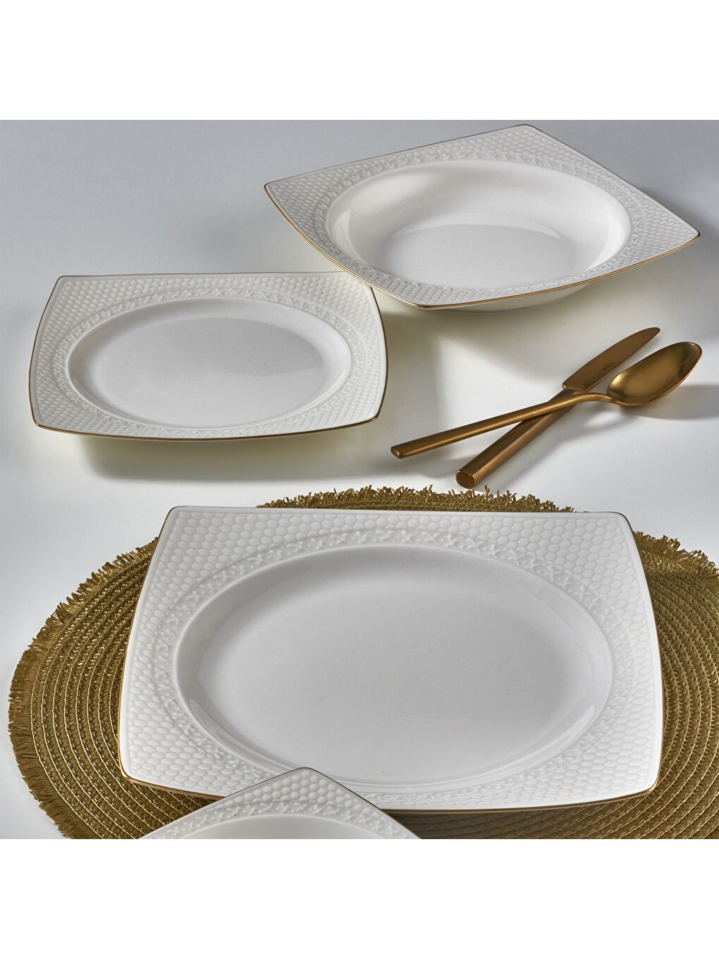 Karışık Bonenjoy 8 Parça 2 Kişilik Bone Yemek Takımı - Gold-2