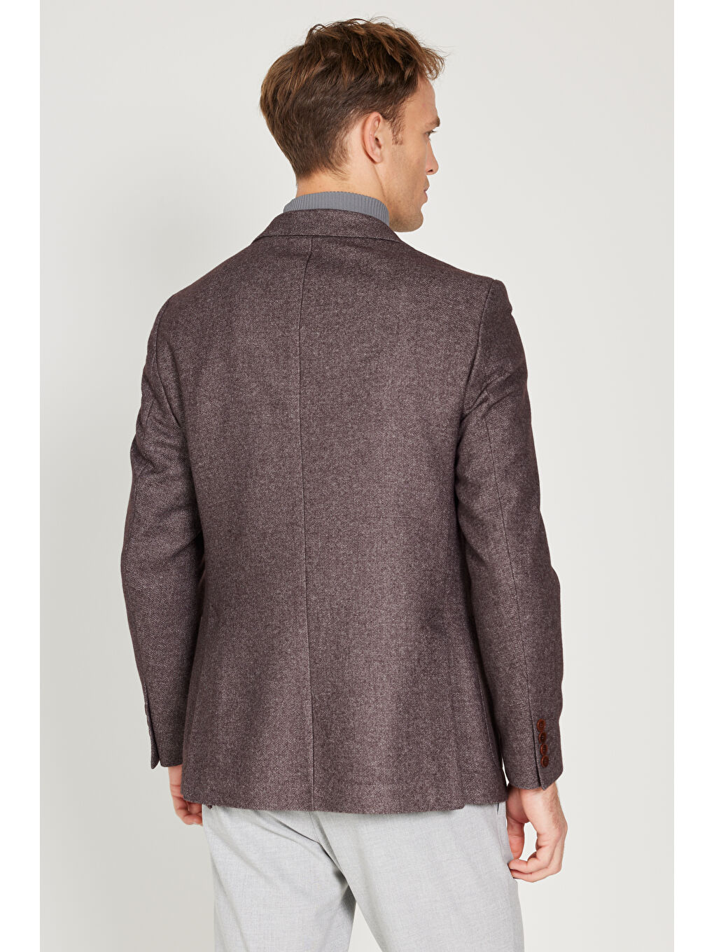 Erkek Bordo Slim Fit Dar Kesim Mono Yaka Yünlü Ceket-6