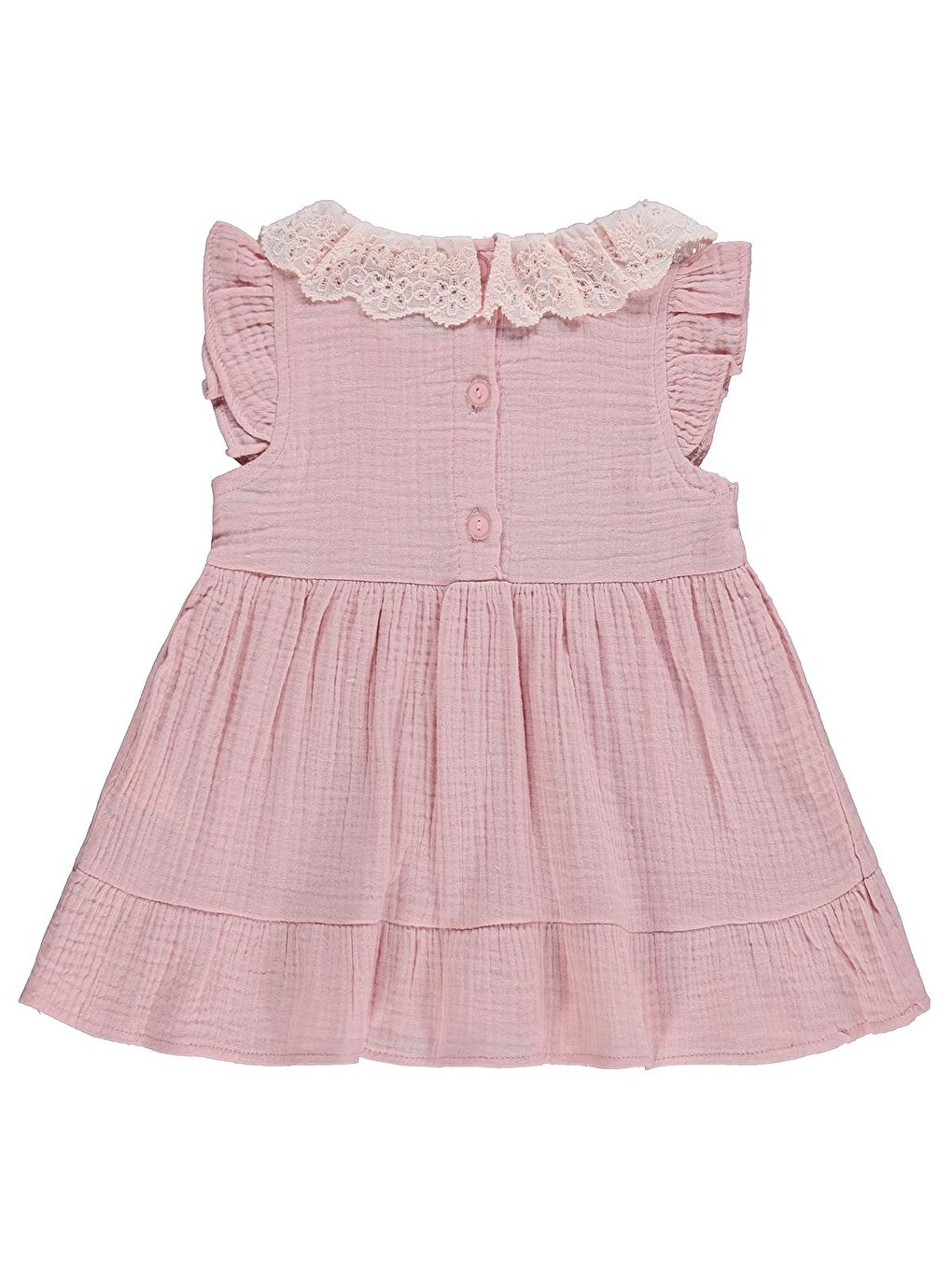Pembe Baby Yaka Dantelli 6-18 Ay Elbise - Pudra-1