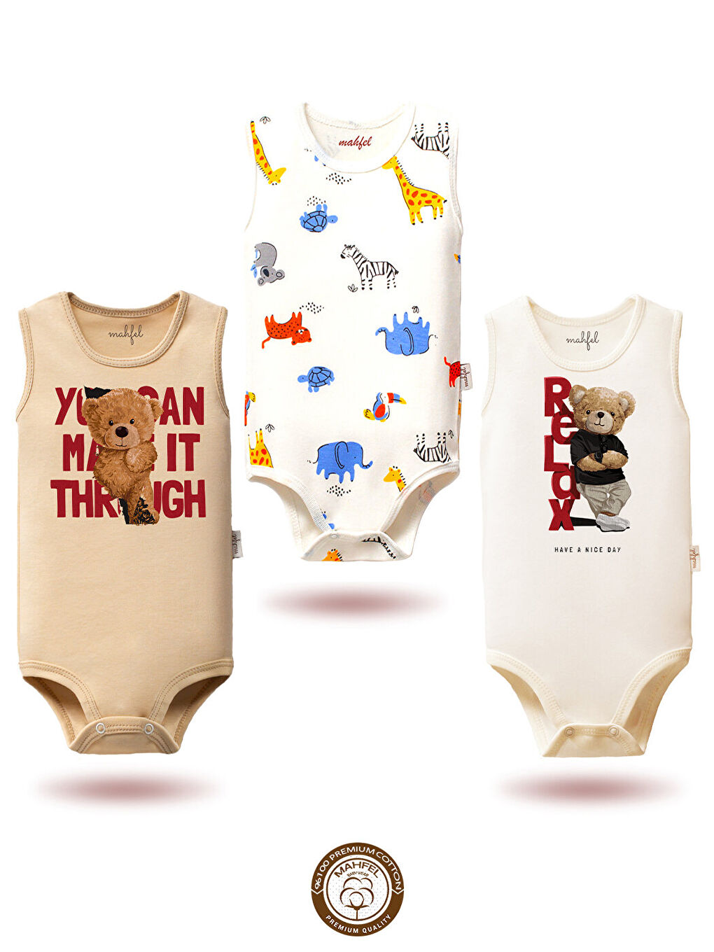 Turkuaz %100 Pamuklu 3'lü Atlet Çıtçıtlı Bebek Body Zıbın 36-16