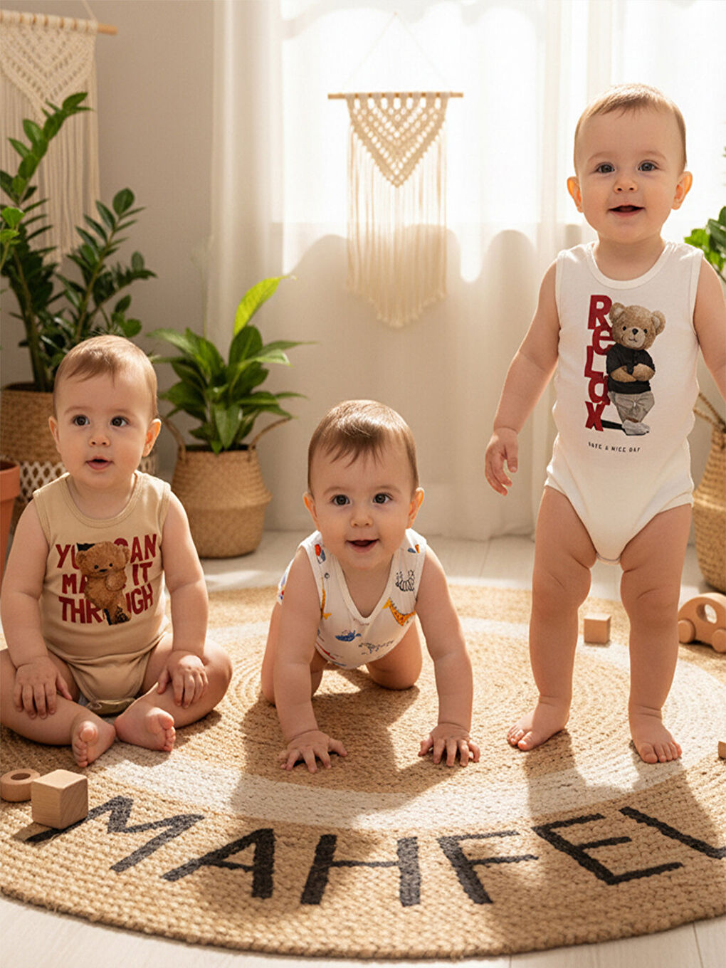 Turkuaz %100 Pamuklu 3'lü Atlet Çıtçıtlı Bebek Body Zıbın 36-16-1