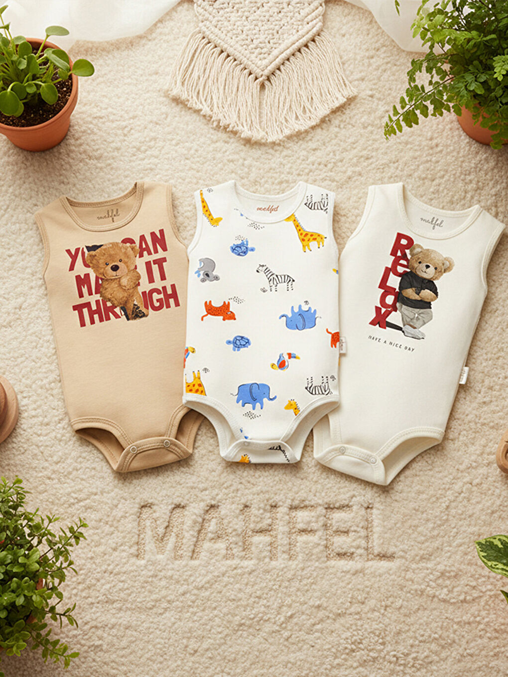 Turkuaz %100 Pamuklu 3'lü Atlet Çıtçıtlı Bebek Body Zıbın 36-16-2