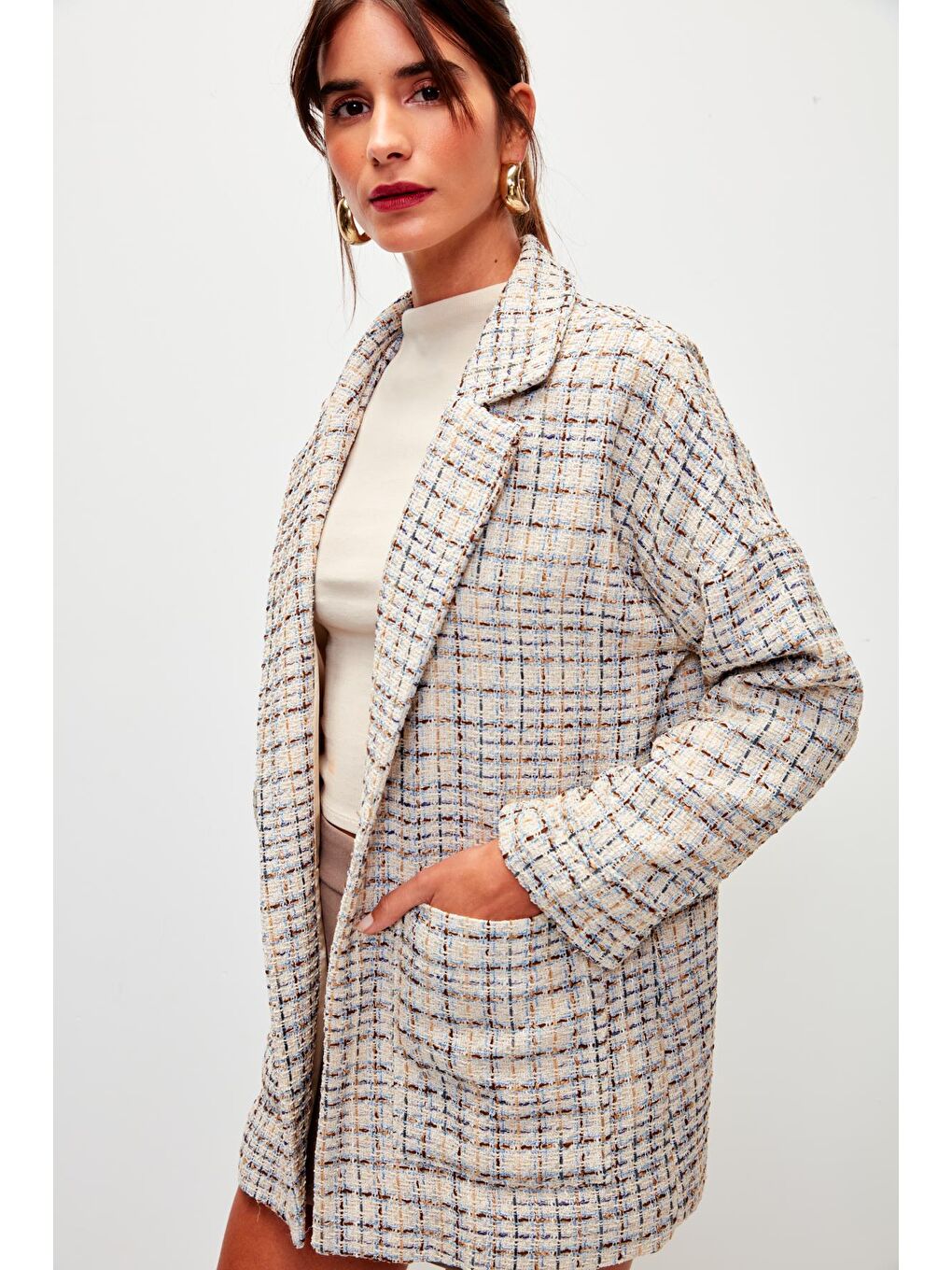 Ekru Tüvit Rahat Kalıp Ceket-2