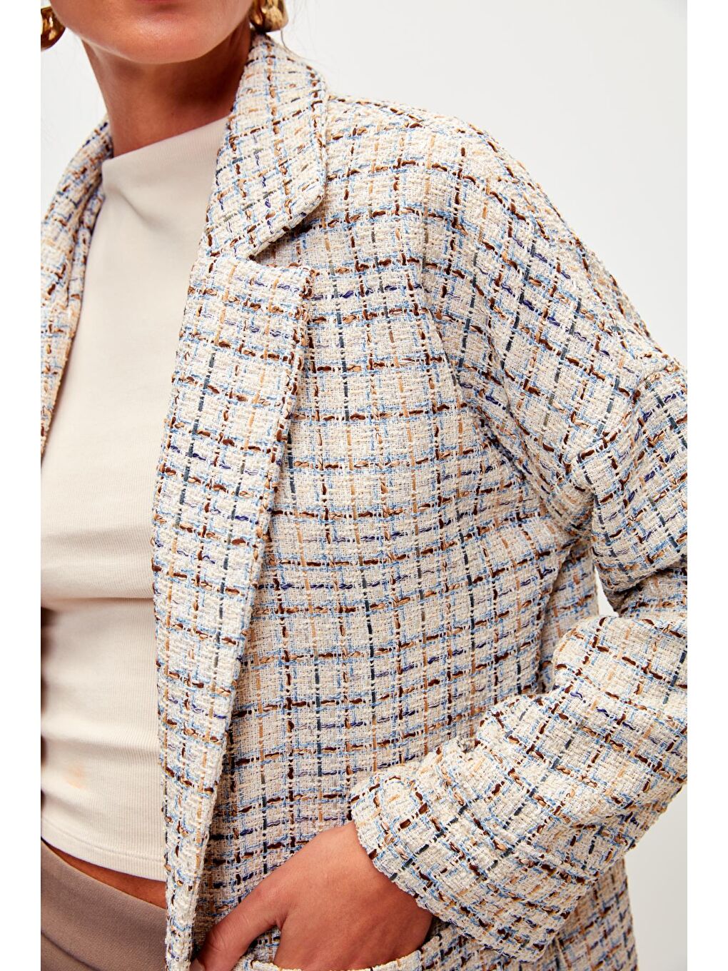 Ekru Tüvit Rahat Kalıp Ceket-3