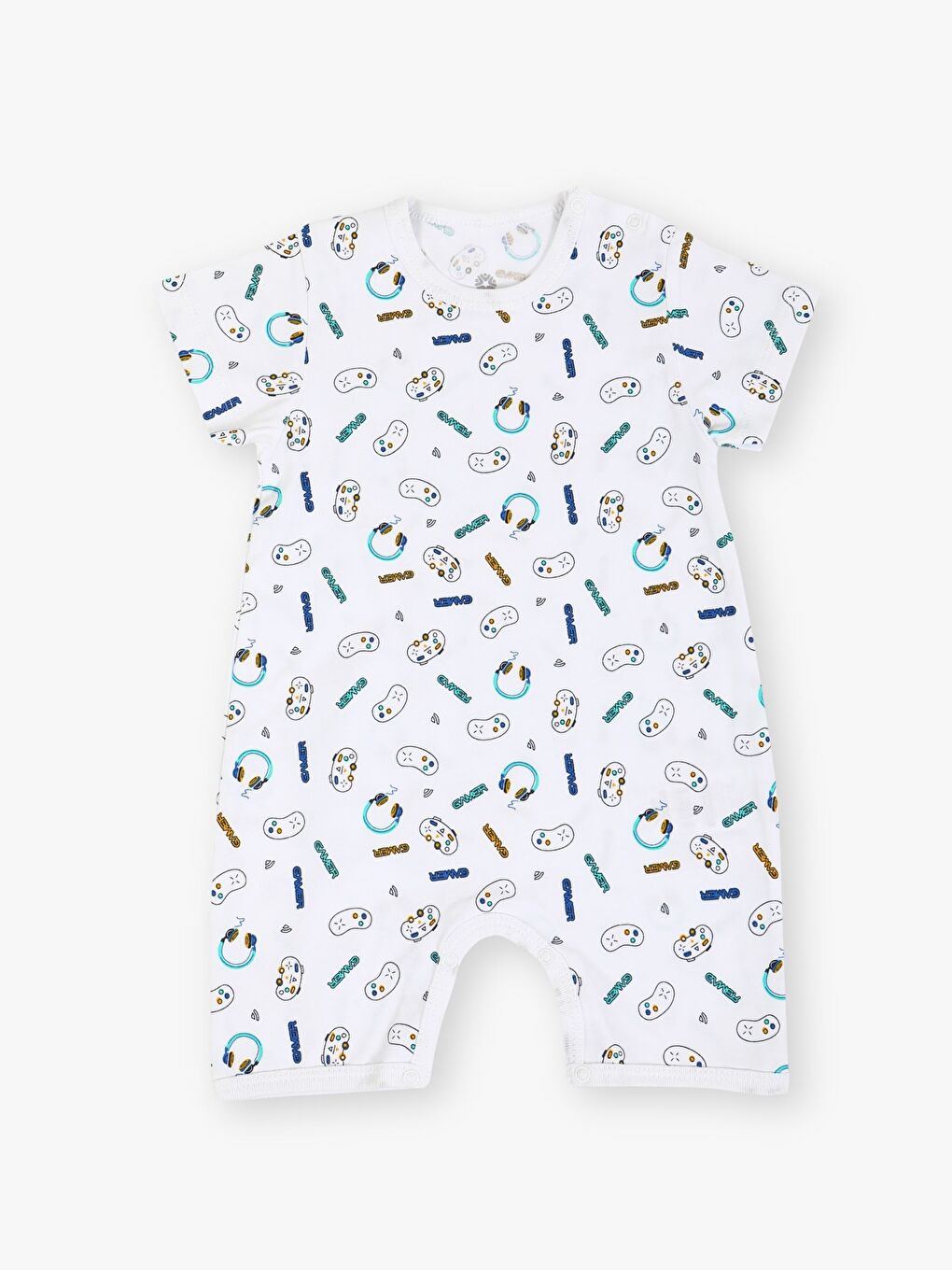 İndigo Bisiklet Yaka Baskılı Erkek Bebek Kısa Tulum 2'li-1