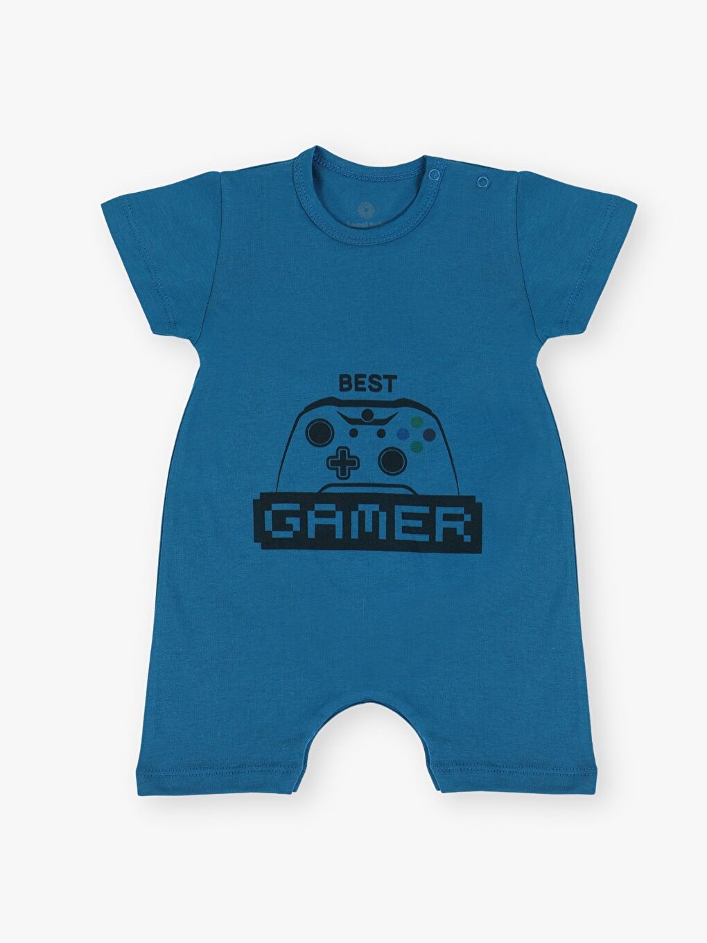 İndigo Bisiklet Yaka Baskılı Erkek Bebek Kısa Tulum 2'li-2