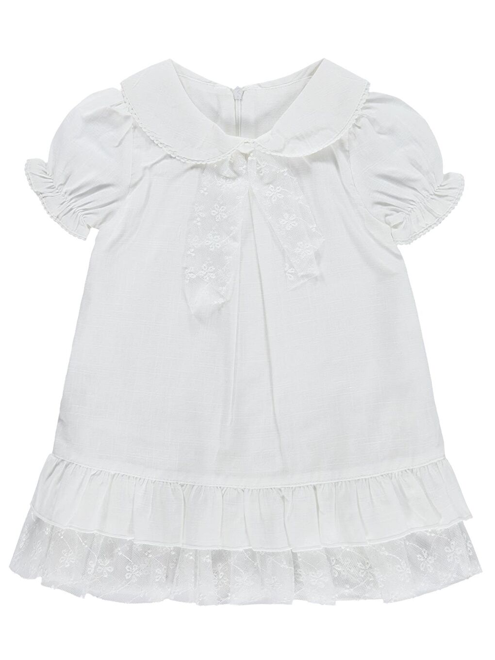 Baby Etek Ucu Tüllü 6-18 Ay Elbise - Beyaz