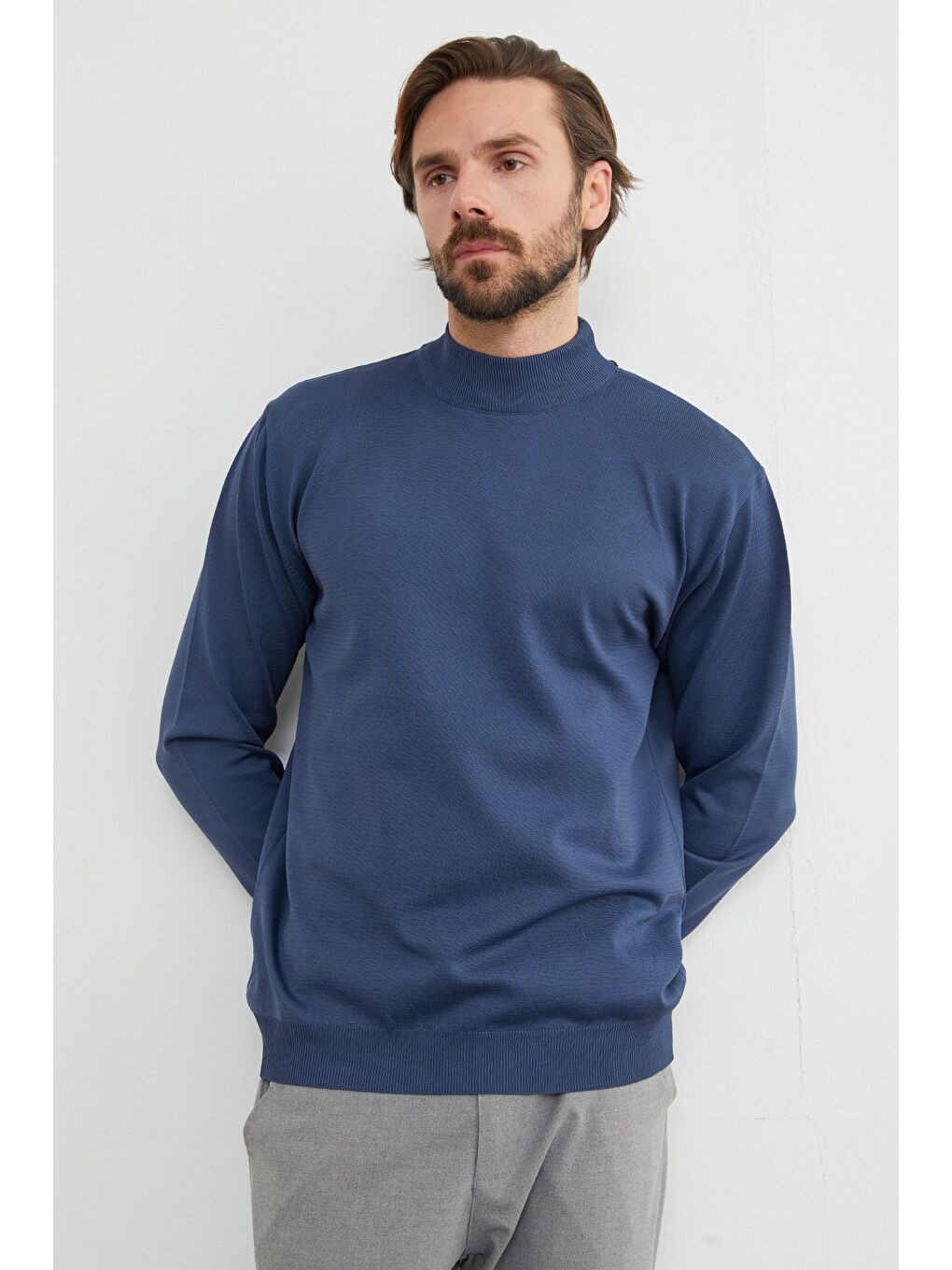 İndigo Basic Dik Yaka Triko Kazak-2