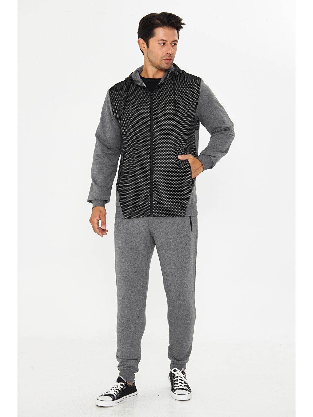 Erkek Tam Fermuarlı Kapüşonlu Eşofman Takımı Antrasit M. 5816-A