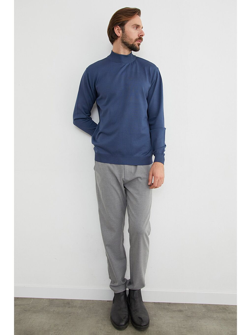 İndigo Basic Dik Yaka Triko Kazak-3