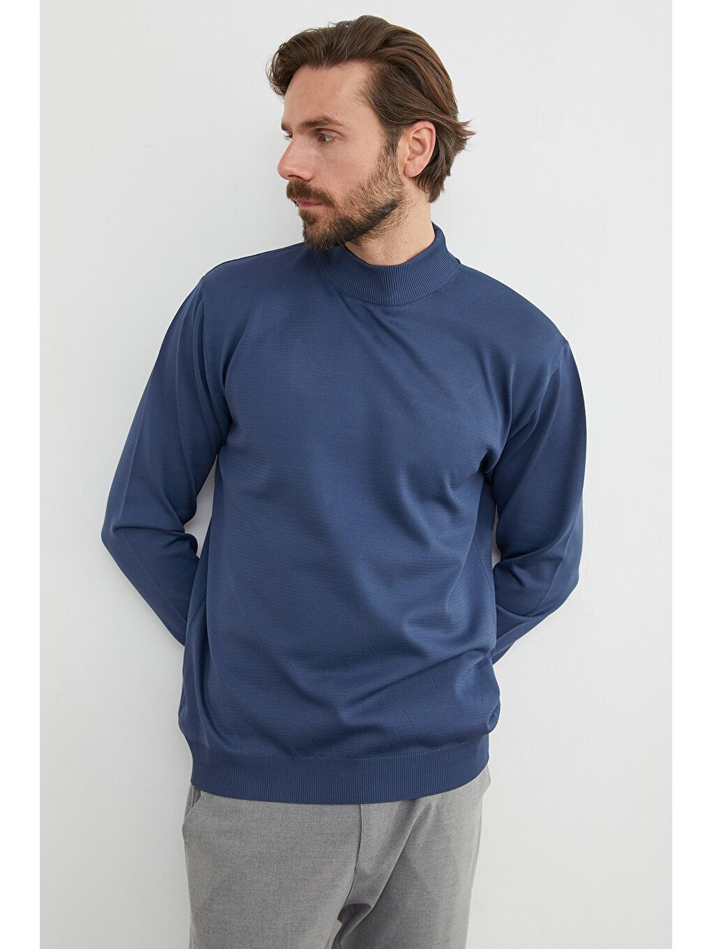 İndigo Basic Dik Yaka Triko Kazak-4