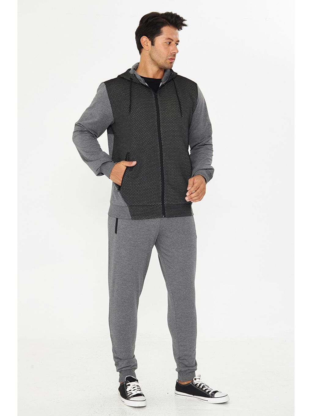 Erkek Tam Fermuarlı Kapüşonlu Eşofman Takımı Antrasit M. 5816-A-2