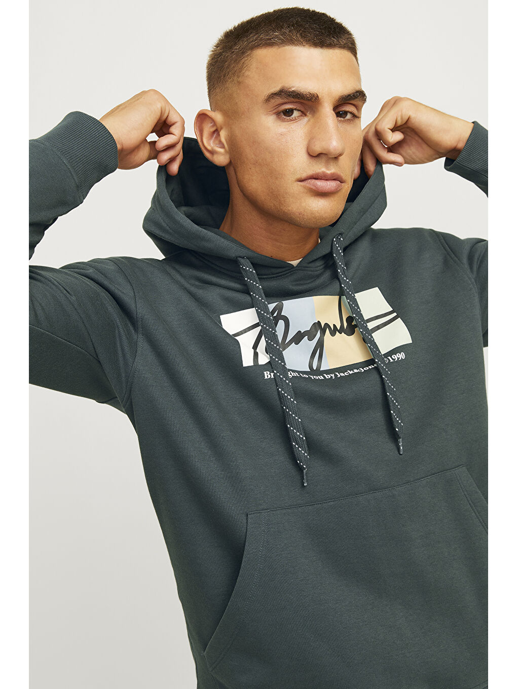 Jack & Jones Yeşil Originals Jorportland Pamuk Karışımlı Regular Fit Kapüşonlu Erkek Sweat 12262421