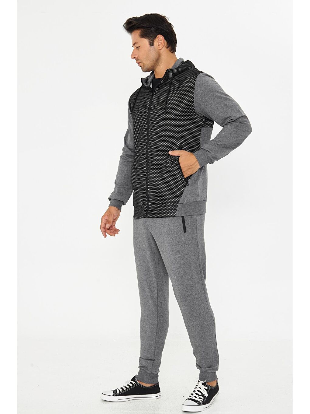 Erkek Tam Fermuarlı Kapüşonlu Eşofman Takımı Antrasit M. 5816-A-4