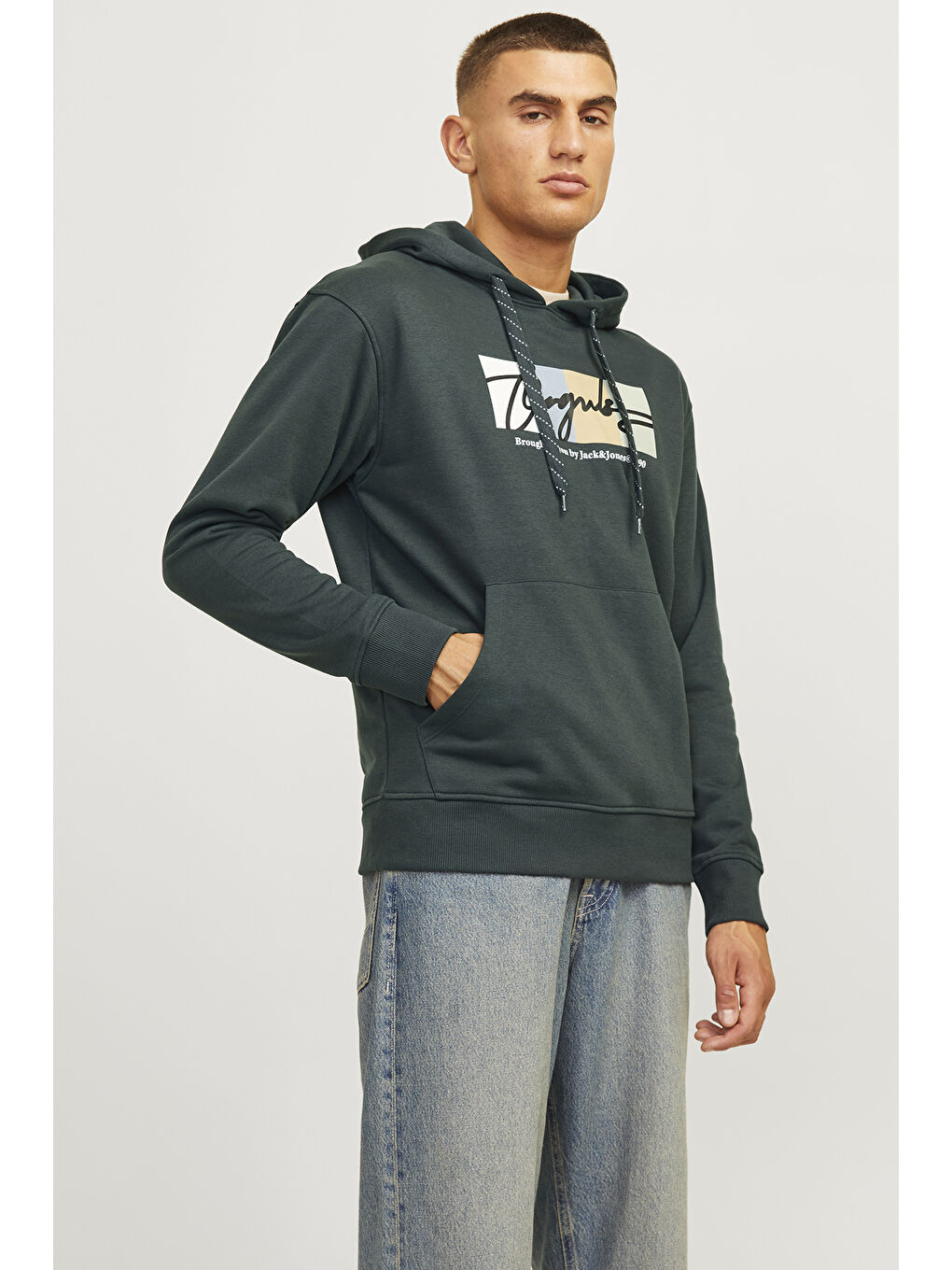 Jack & Jones Yeşil Originals Jorportland Pamuk Karışımlı Regular Fit Kapüşonlu Erkek Sweat 12262421 - 1