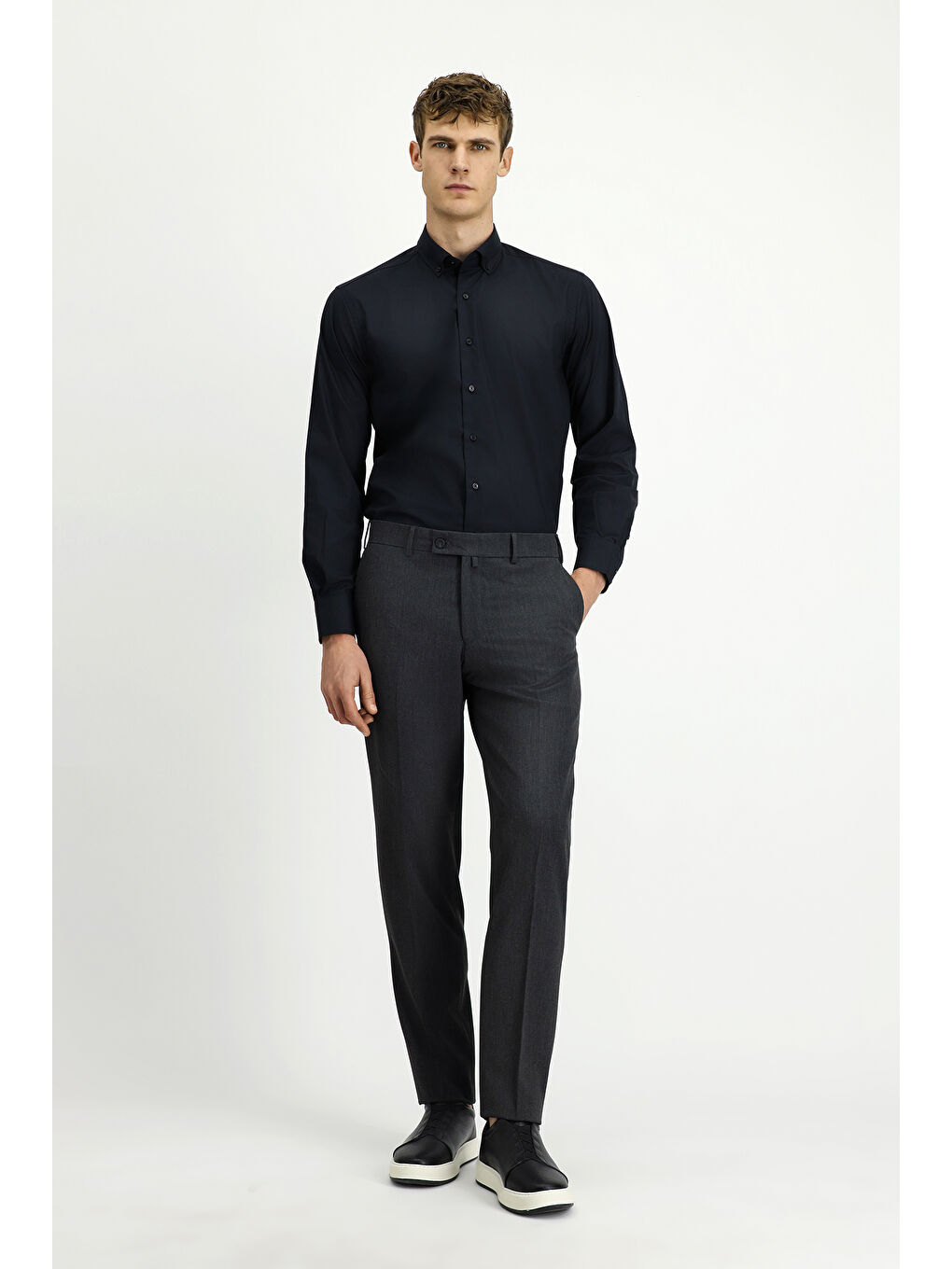 Gri Relaxed Fit Rahat Kesim Elastanlı Klasik Kumaş Pantolon-2