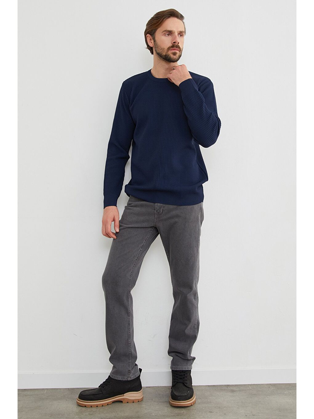 Lacivert Basic Bisiklet Yaka Örgü Triko Kazak-2