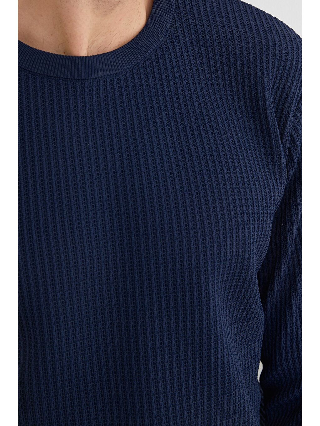 Lacivert Basic Bisiklet Yaka Örgü Triko Kazak-3