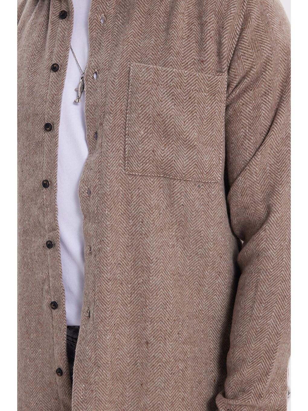 Erkek Slim Fit Dar Kesim  Armürlü Oduncu Cepli Spor Yaka Kahverengi Gömlek-2