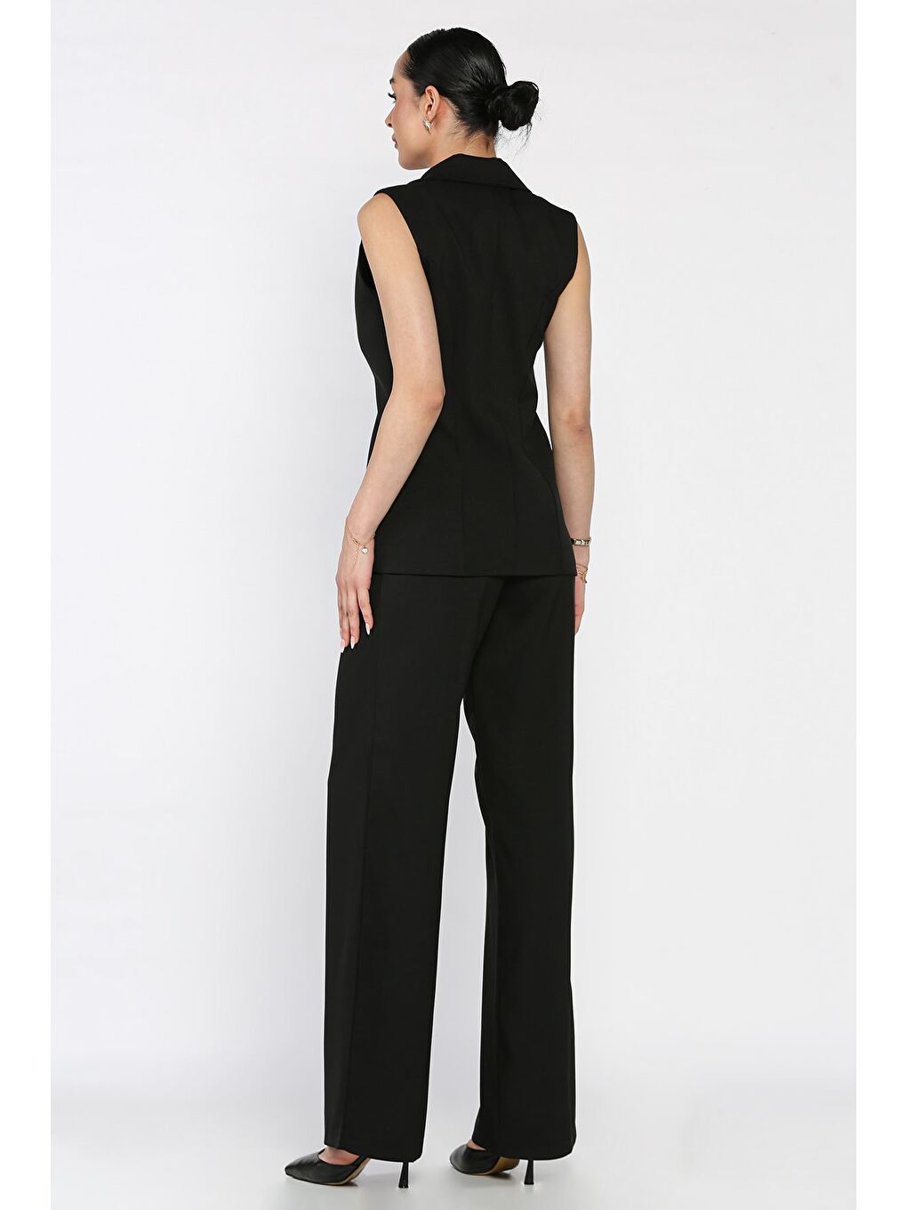 Siyah Kruvaze Yaka Astarlı Yelek Pantolon İkili Takım-2