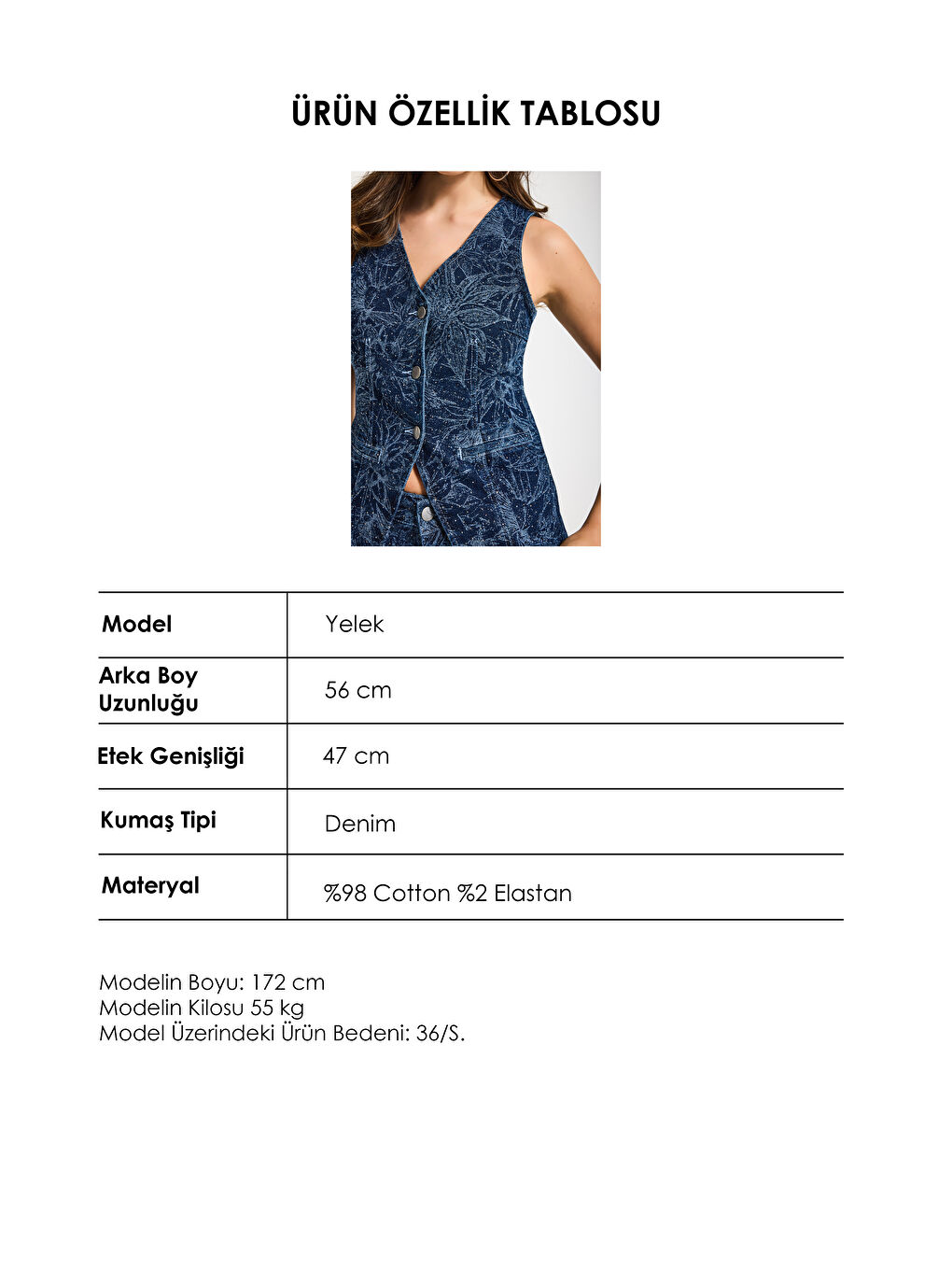 Kadın Mavi 1s6-7 Önü Düğmeli Çiçek Desenli Parlak Taşlı Tasarım Denim Yelek-4