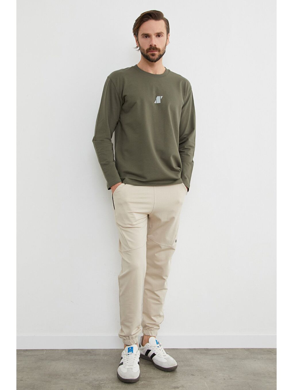 Haki Baskılı Bisiklet Yaka Sweatshirt-2