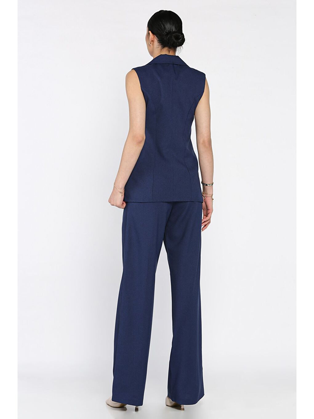 Lacivert Kruvaze Yaka Astarlı Yelek Pantolon İkili Takım-2