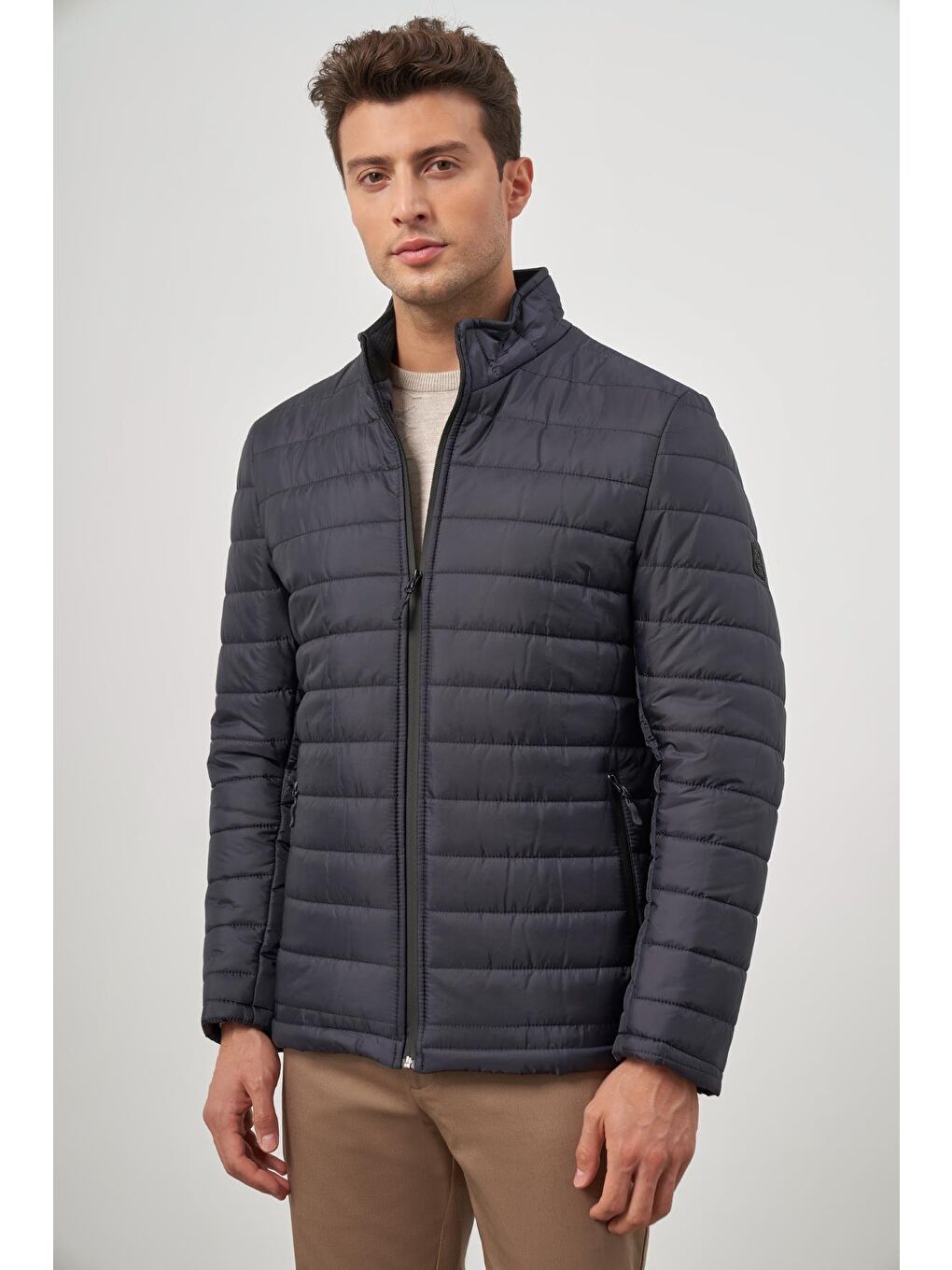 Koyu Lacivert Kapitone Hakim Yaka Düz Yırtmaçsız Tam Astar Slim Fit Classic Mont 1007245155