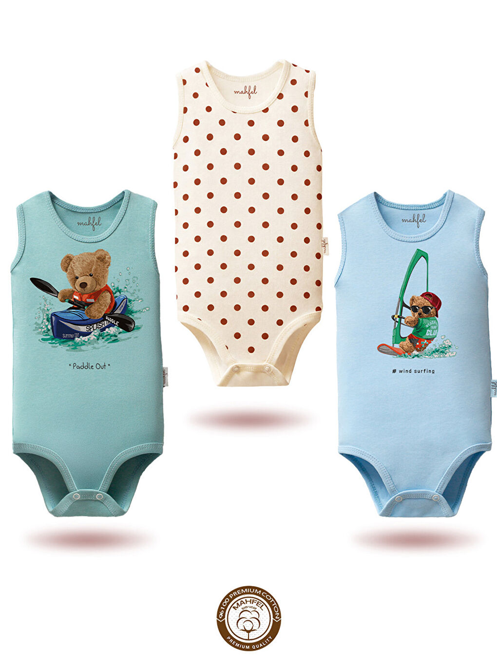 Mavi %100 Pamuklu 3'lü Atlet Çıtçıtlı Bebek Body Zıbın 33-34