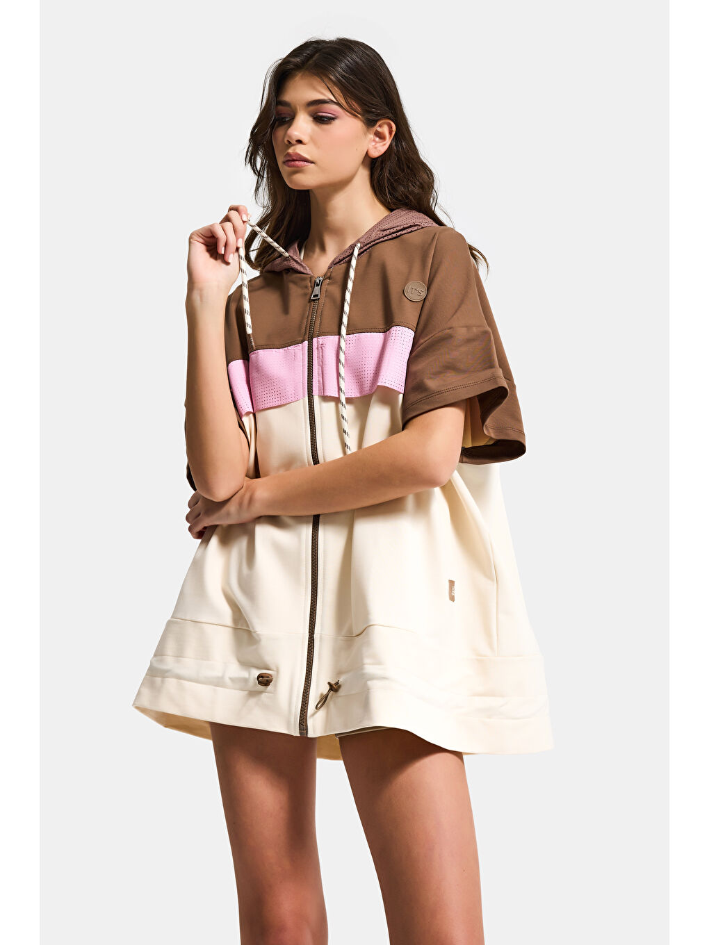 Bej Kadın Taş Renk s6-16 Sweatshirt Büstiyer Sporcu Taytı 3'lü Tasarım Takım-3