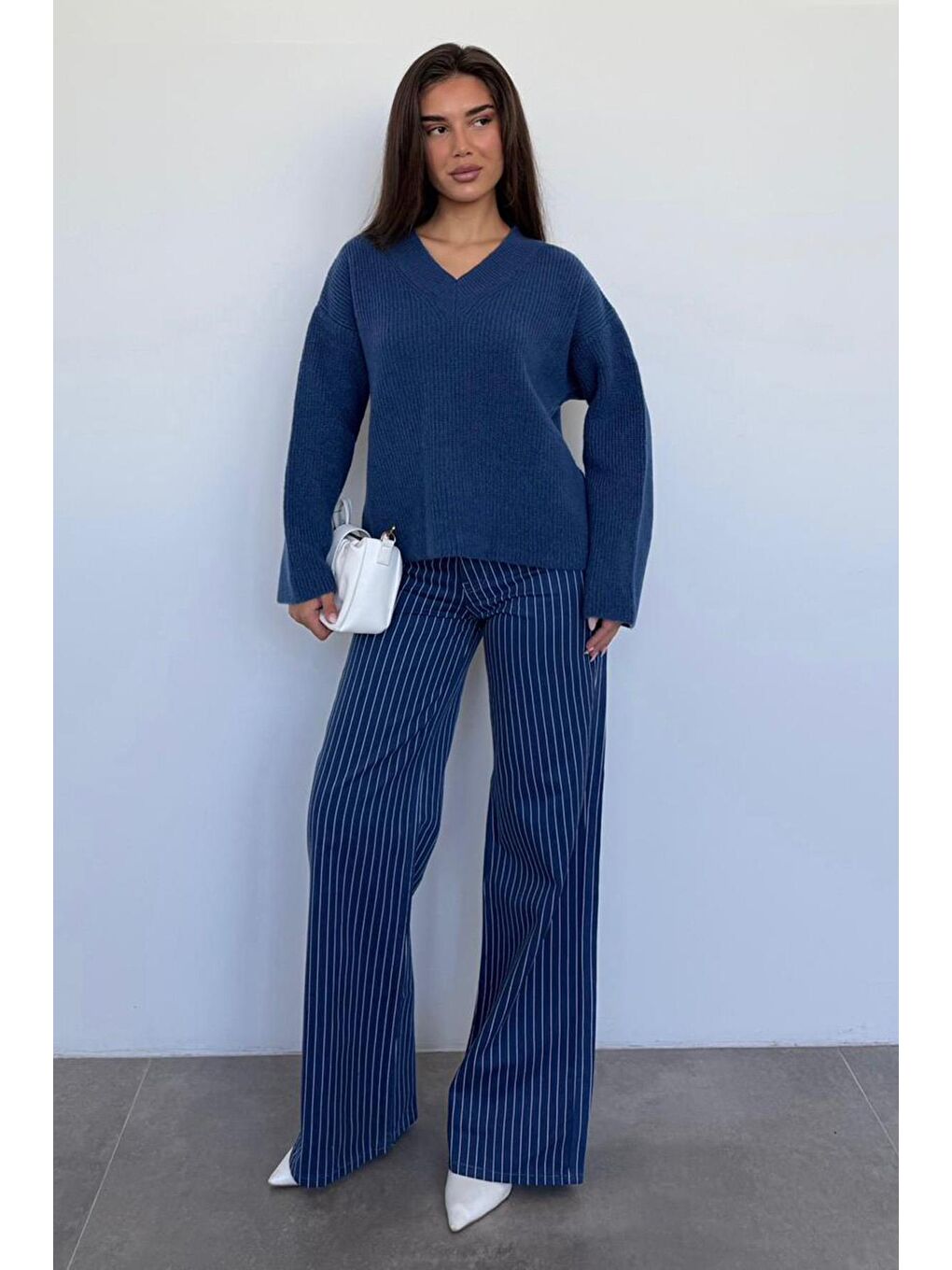 Lacivert Çizgili Kadın Jean Pantolon Mg2463-2