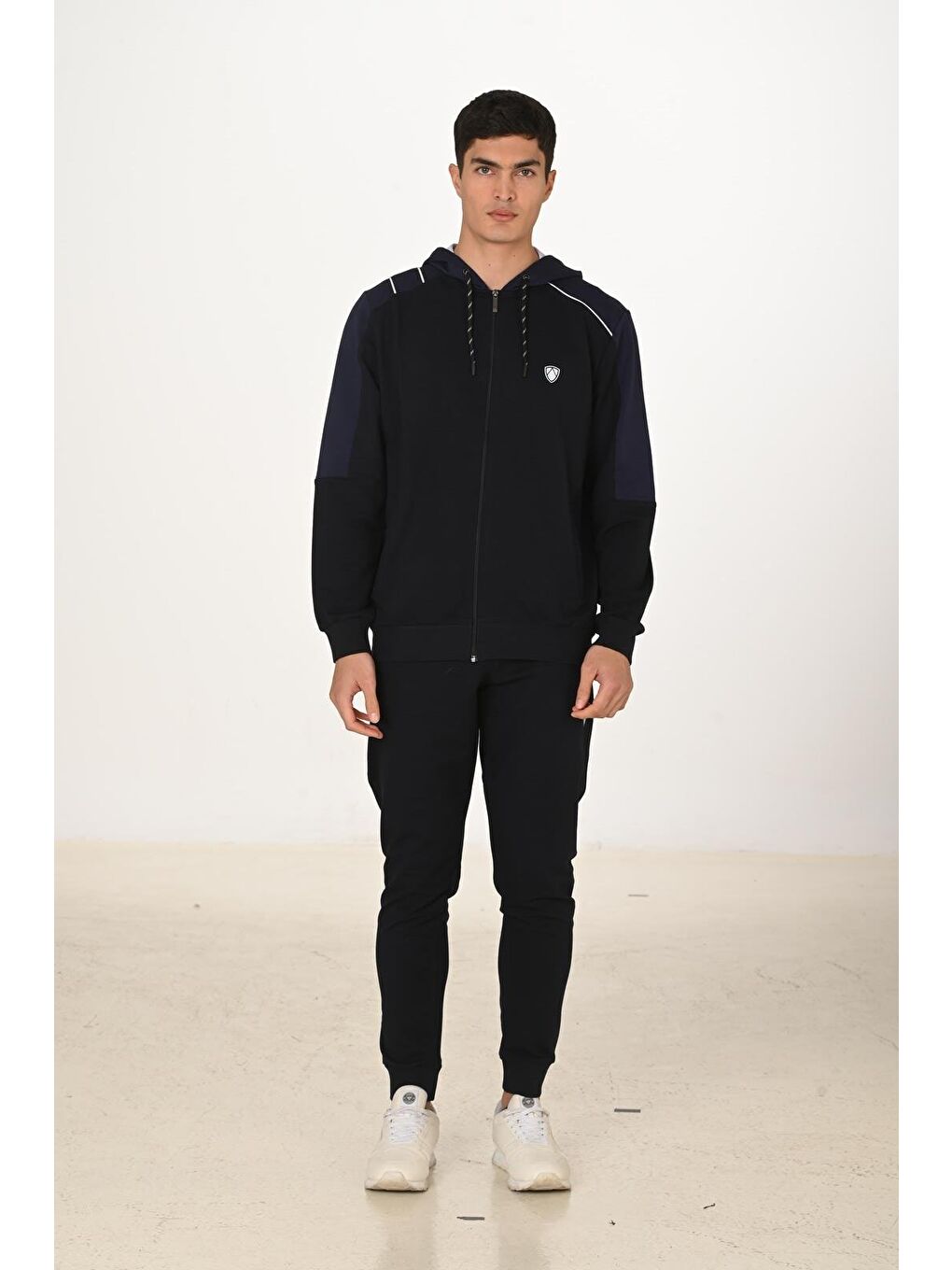 Erkek Pamuklu Tam Fermuarlı Kapüşonlu Eşofman Takımı Lacivert 5282-L-2