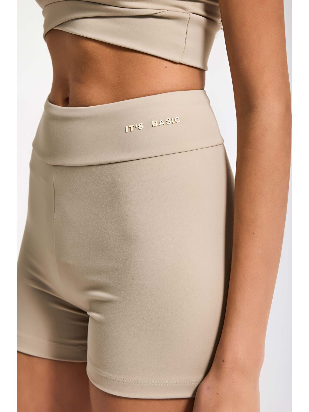 Bej Kadın Taş Renk s6-16 Sweatshirt Büstiyer Sporcu Taytı 3'lü Tasarım Takım-4