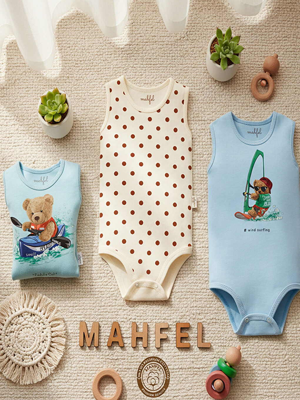 Mavi %100 Pamuklu 3'lü Atlet Çıtçıtlı Bebek Body Zıbın 33-34-2