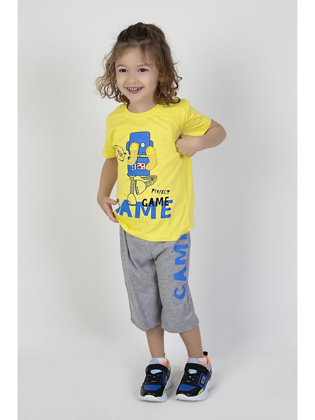 Sarı Erkek Çocuk Game Baskılı  Kısa Kollu Kaprili Basic Takım 2-5 Yaş-1
