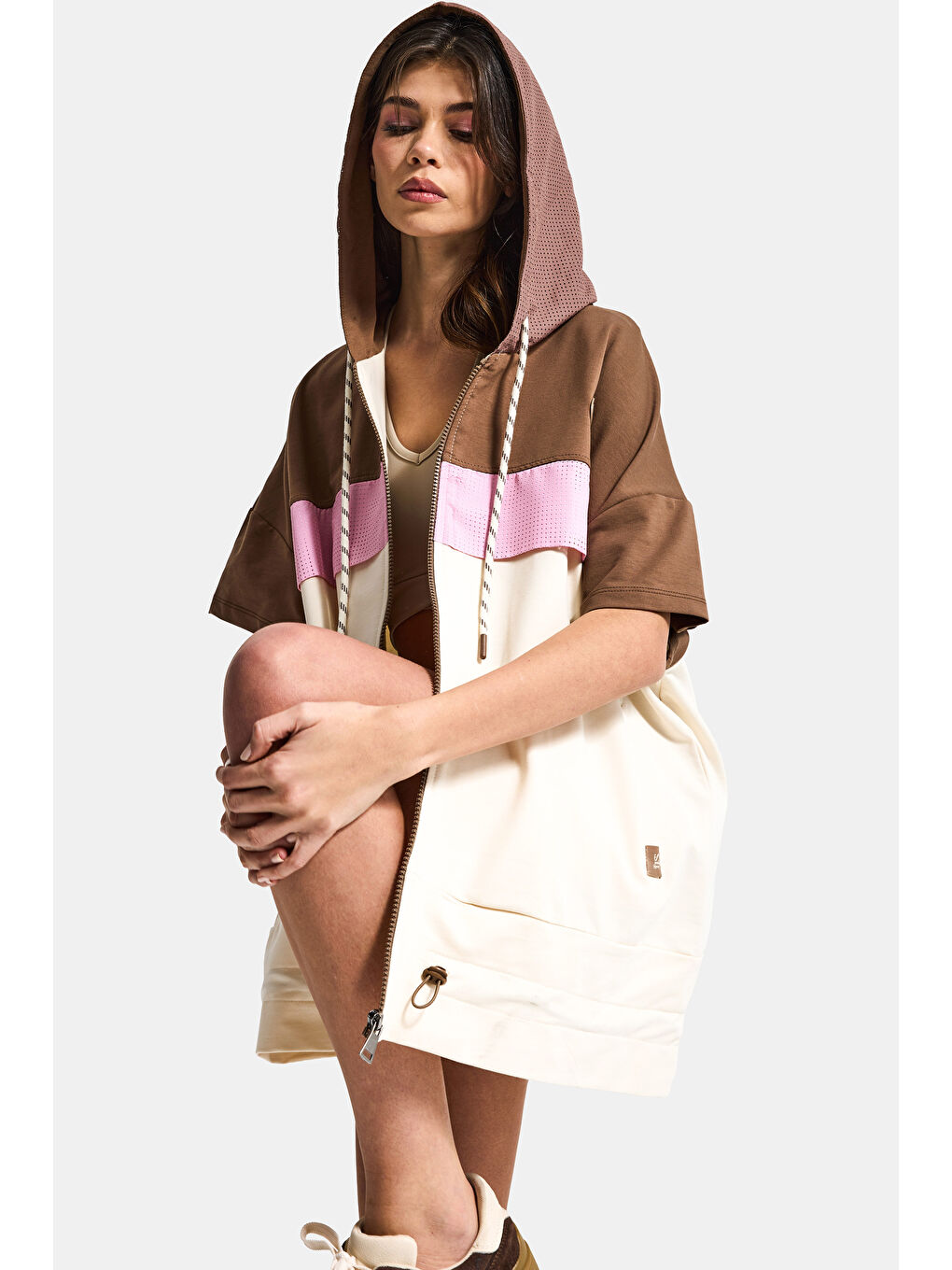 Bej Kadın Taş Renk s6-16 Sweatshirt Büstiyer Sporcu Taytı 3'lü Tasarım Takım-6